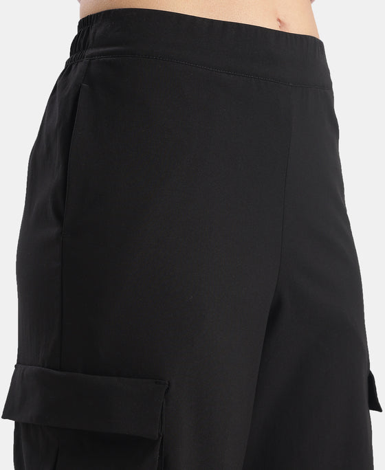 Microfiber Fabric Oversized Cargo Utility Pants with Inner Drawstrings - Black