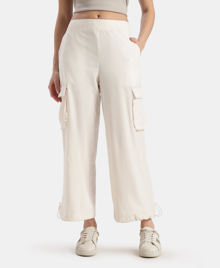 Microfiber Fabric Oversized Cargo Utility Pants with Inner Drawstrings - Egret