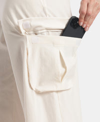 Microfiber Fabric Oversized Cargo Utility Pants with Inner Drawstrings - Egret