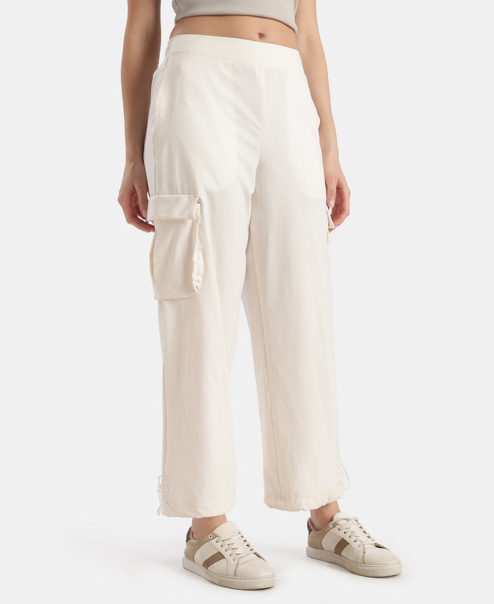 Microfiber Fabric Oversized Cargo Utility Pants with Inner Drawstrings - Egret