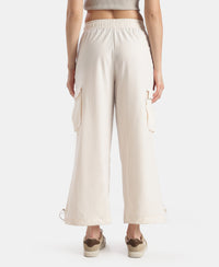 Microfiber Fabric Oversized Cargo Utility Pants with Inner Drawstrings - Egret
