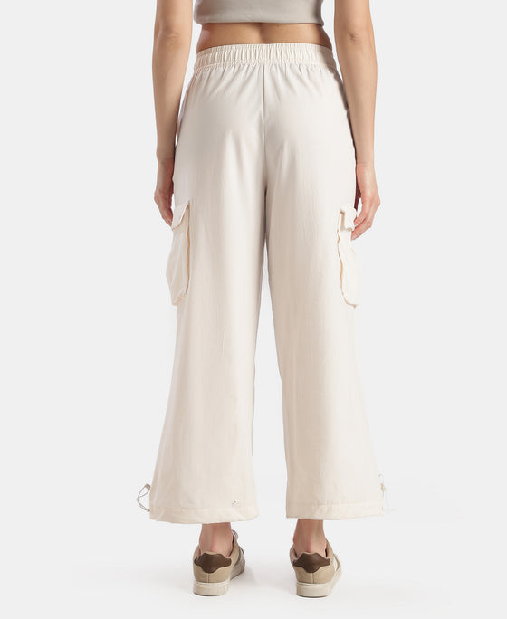Microfiber Fabric Oversized Cargo Utility Pants with Inner Drawstrings - Egret