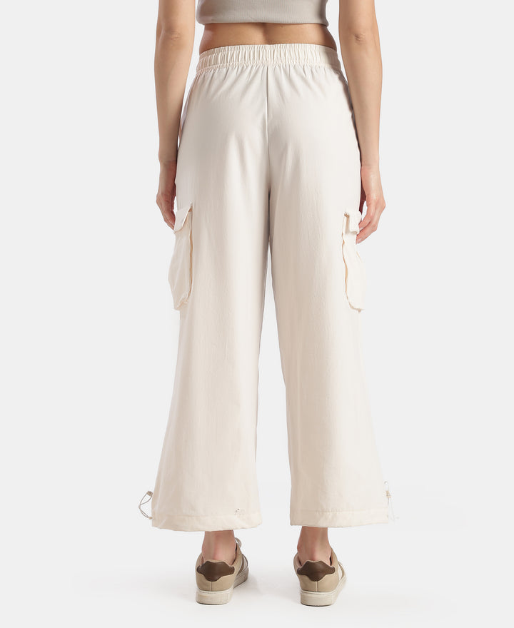 Microfiber Fabric Oversized Cargo Utility Pants with Inner Drawstrings - Egret