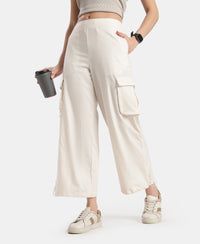 Microfiber Fabric Oversized Cargo Utility Pants with Inner Drawstrings - Egret