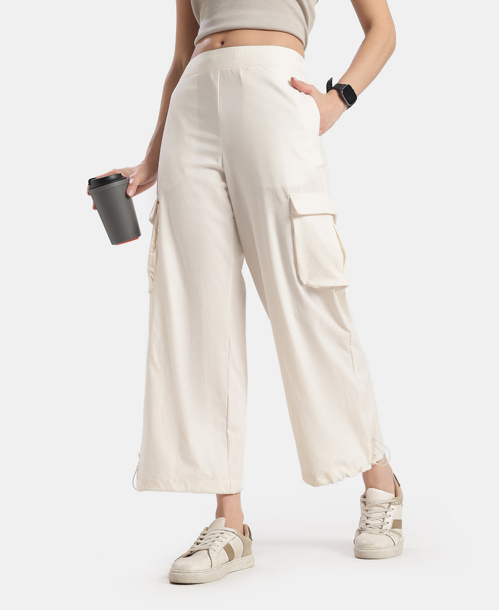 Microfiber Fabric Oversized Cargo Utility Pants with Inner Drawstrings - Egret