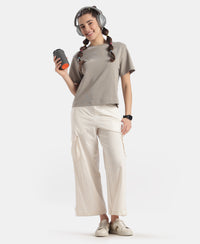 Microfiber Fabric Oversized Cargo Utility Pants with Inner Drawstrings - Egret