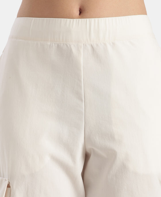 Microfiber Fabric Oversized Cargo Utility Pants with Inner Drawstrings - Egret