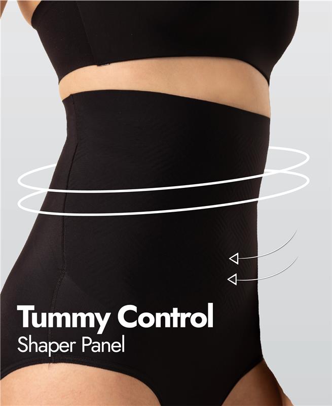 High Waist Microfiber Elastane Stretch Bonded Seamfree Bikini Shapewear - Black