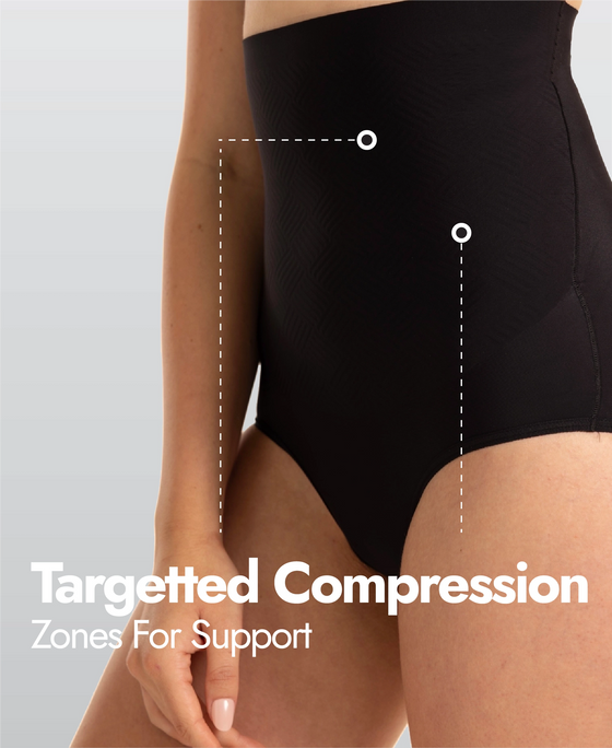 High Waist Microfiber Elastane Stretch Bonded Seamfree Bikini Shapewear - Black