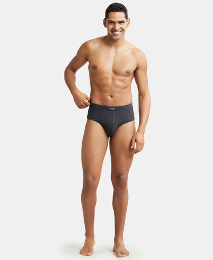 Super Combed Cotton Rib Solid Brief with StayFresh Treatment - Black Melange-5