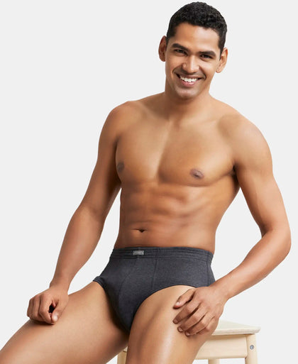 Super Combed Cotton Rib Solid Brief with StayFresh Treatment - Black Melange-6
