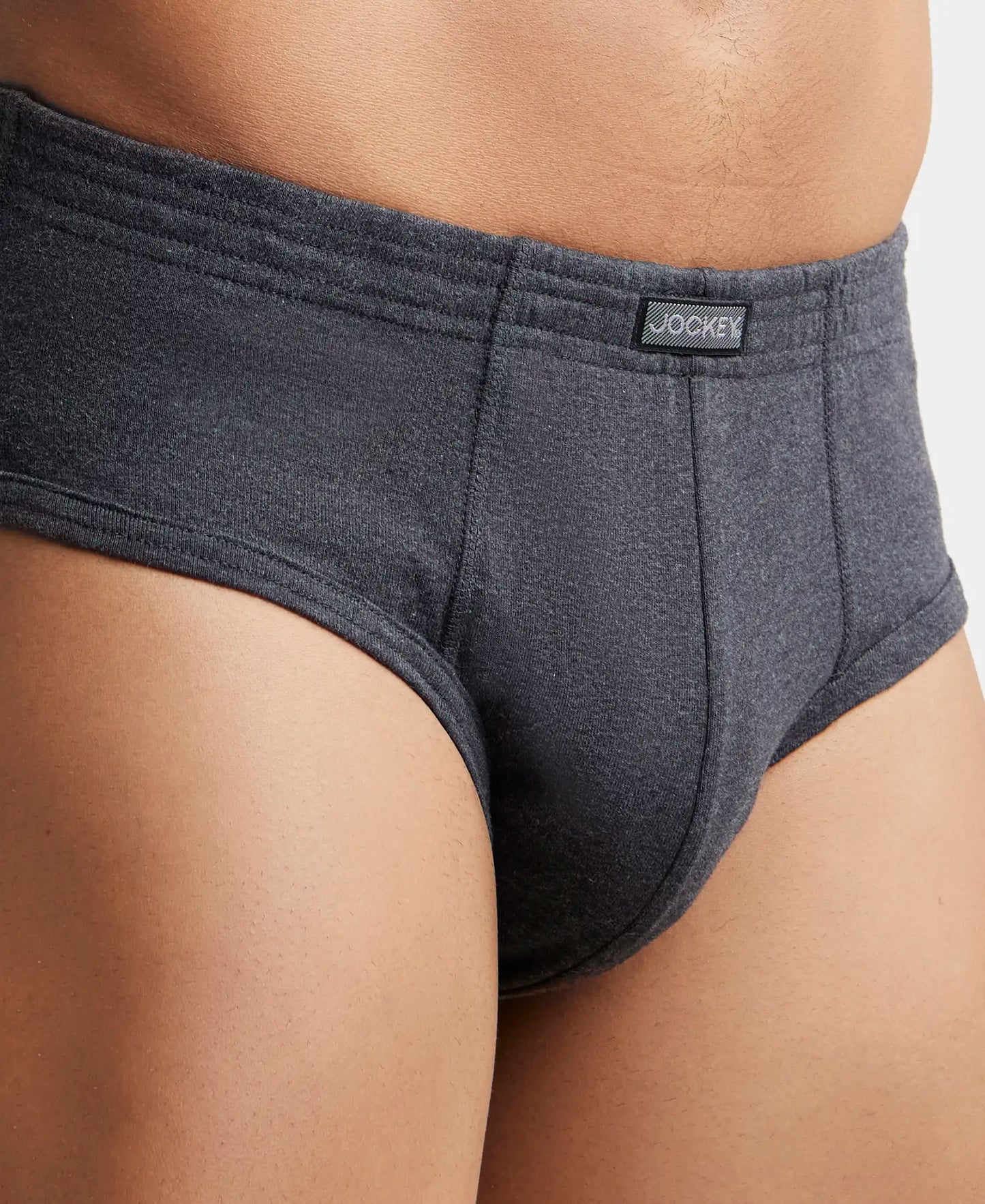 Super Combed Cotton Rib Solid Brief with StayFresh Treatment - Black Melange (Pack of 2)