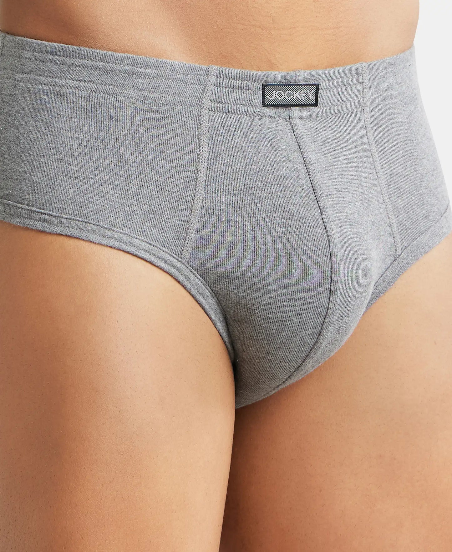 Super Combed Cotton Rib Solid Brief with StayFresh Treatment - Mid Grey Melange-7