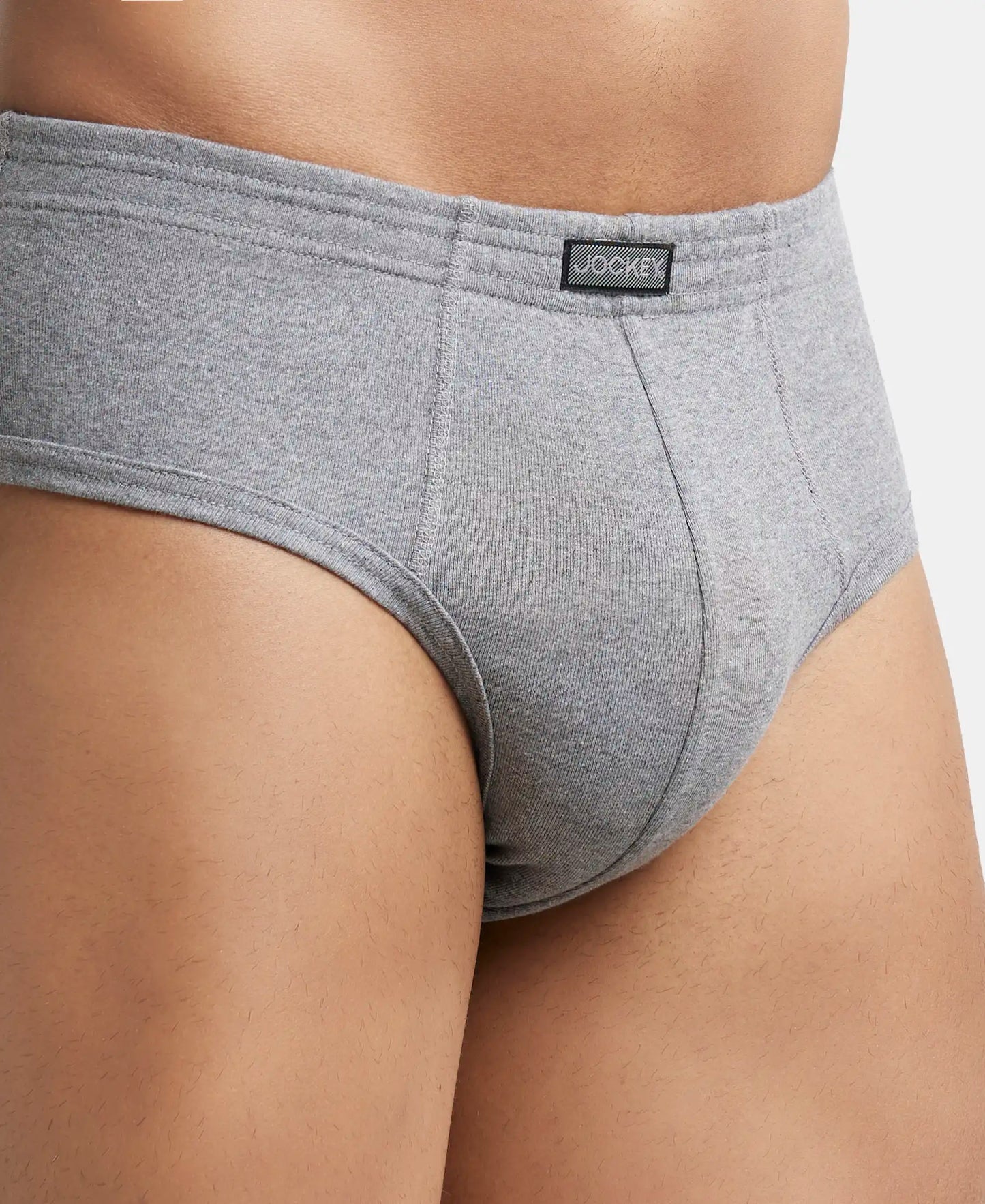 Super Combed Cotton Rib Solid Brief with StayFresh Treatment - Mid Grey Melange (Pack of 2)