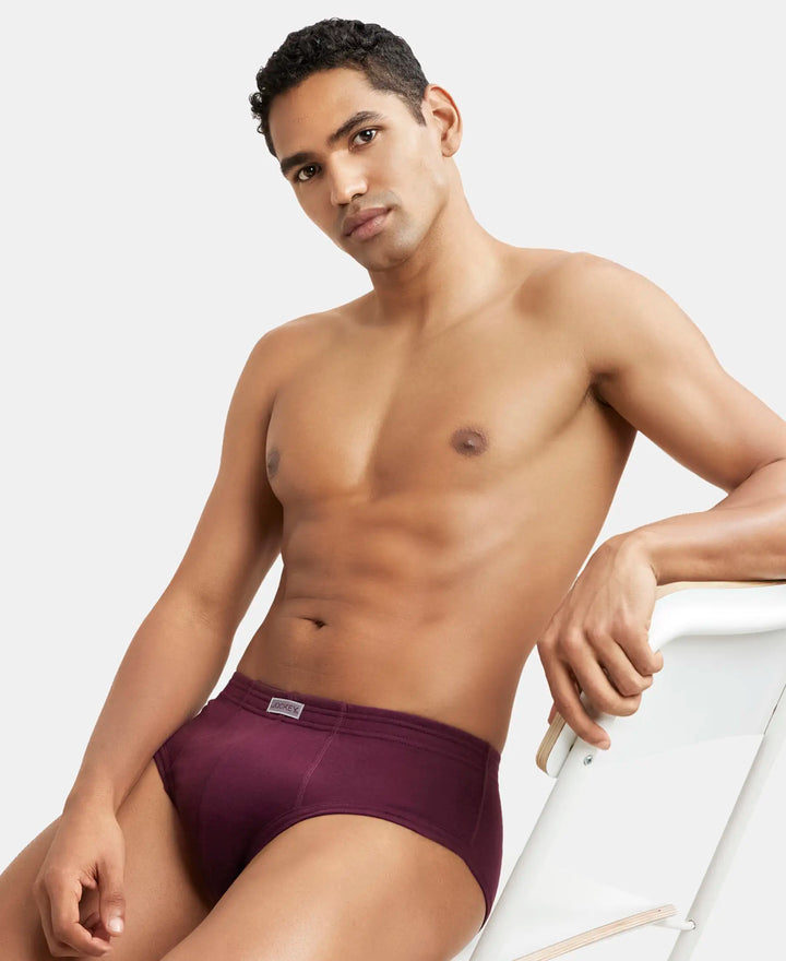 Super Combed Cotton Rib Solid Brief with StayFresh Treatment - Wine Tasting-5