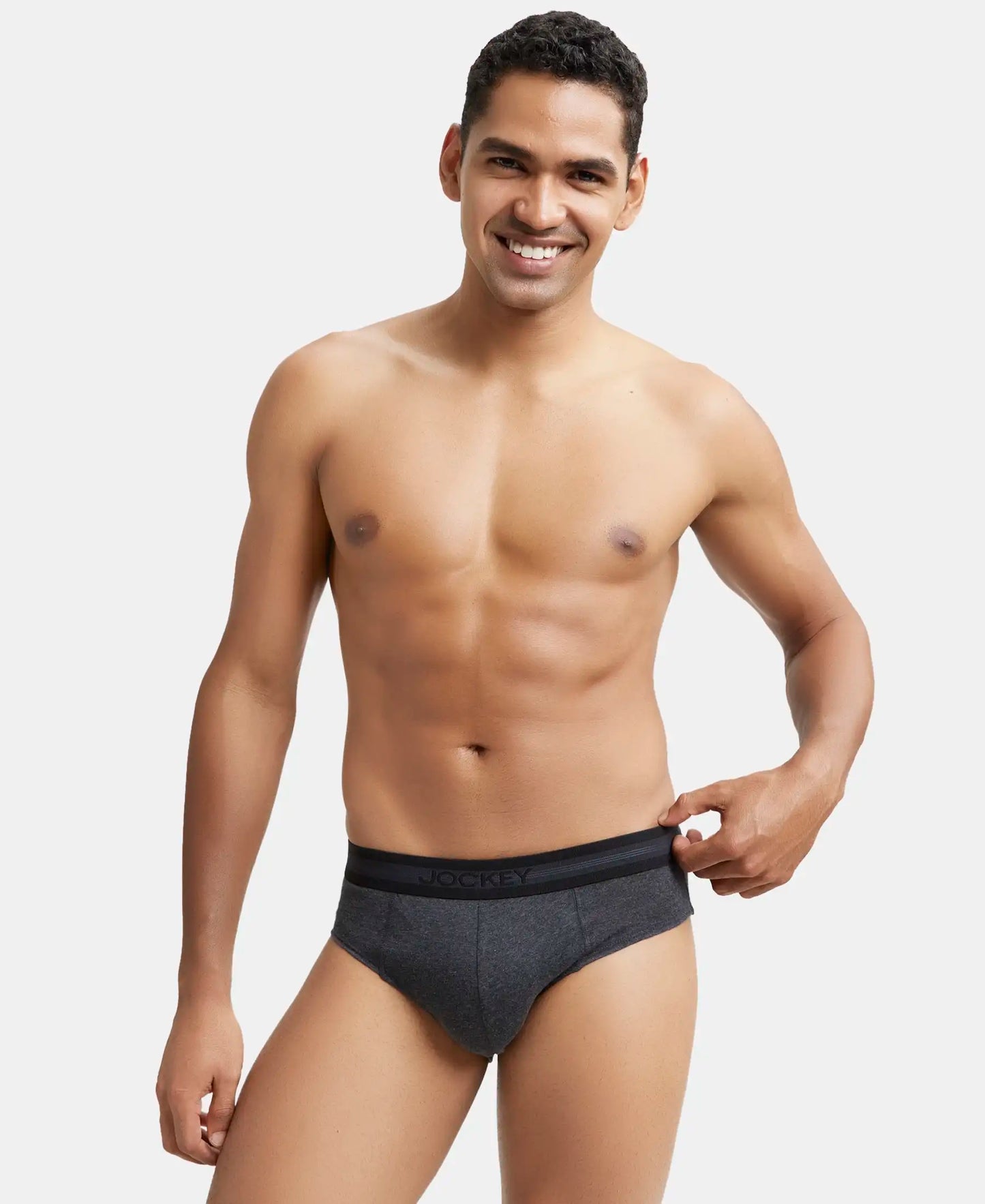 Super Combed Cotton Solid Brief with Stay Fresh Treatment - Black Melange-5
