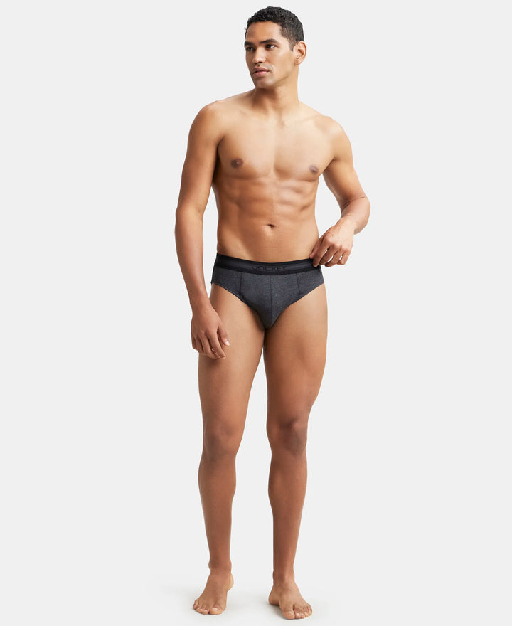 Super Combed Cotton Solid Brief with Stay Fresh Treatment - Black Melange-5