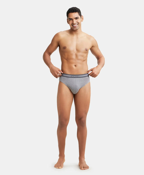 Super Combed Cotton Solid Brief with Stay Fresh Treatment - Mid Grey Melange-4