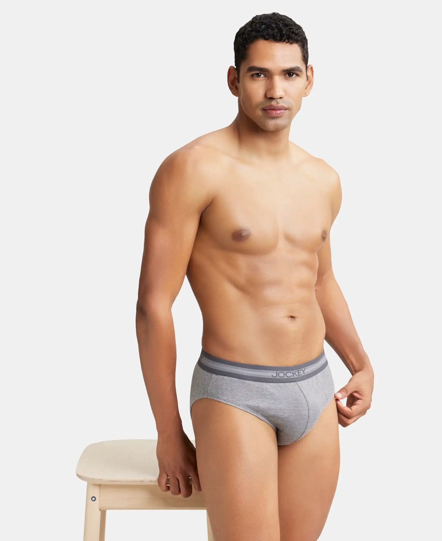 Super Combed Cotton Solid Brief with Stay Fresh Treatment - Mid Grey Melange-5