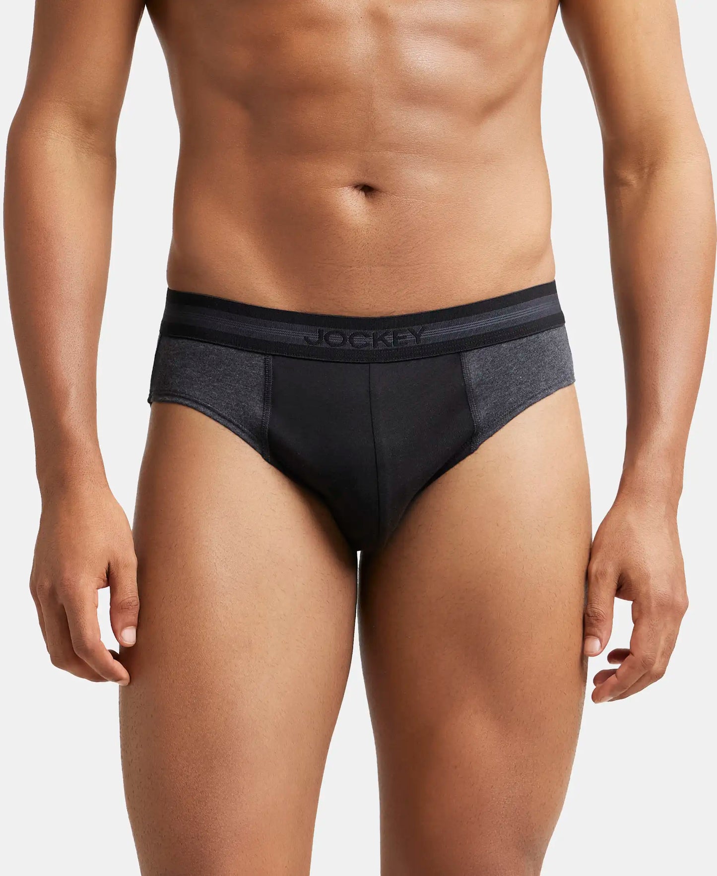 Super Combed Cotton Solid Brief with Stay Fresh Treatment - Black Melange & Black-2