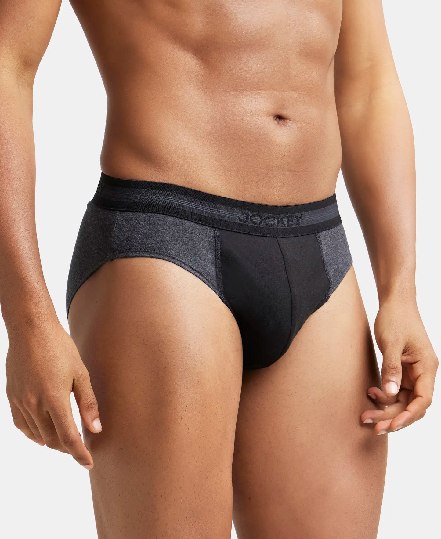 Super Combed Cotton Solid Brief with Stay Fresh Treatment - Black Melange & Black-3