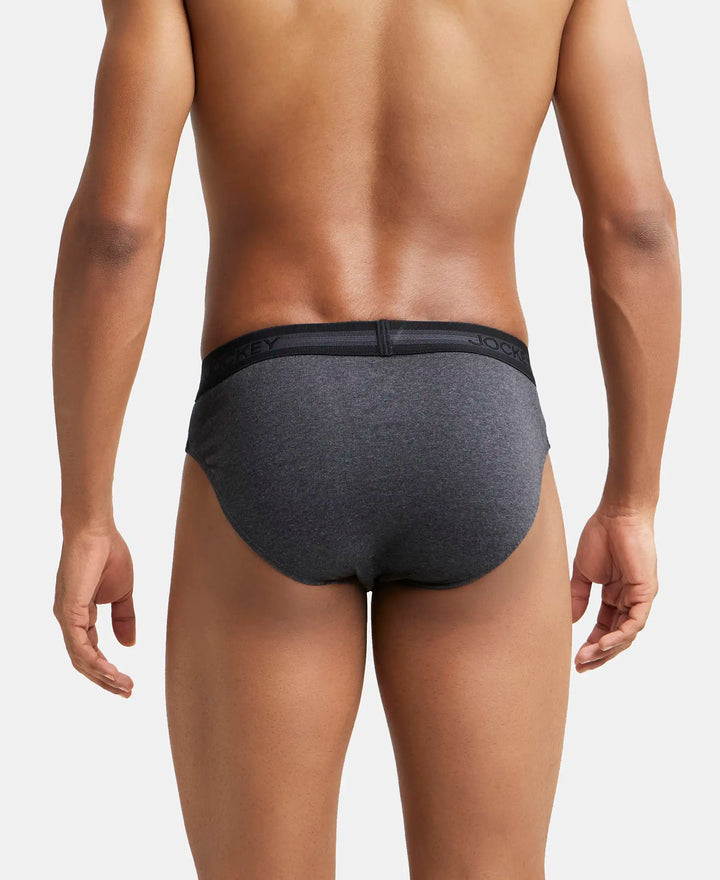 Super Combed Cotton Solid Brief with Stay Fresh Treatment - Black Melange & Black-4