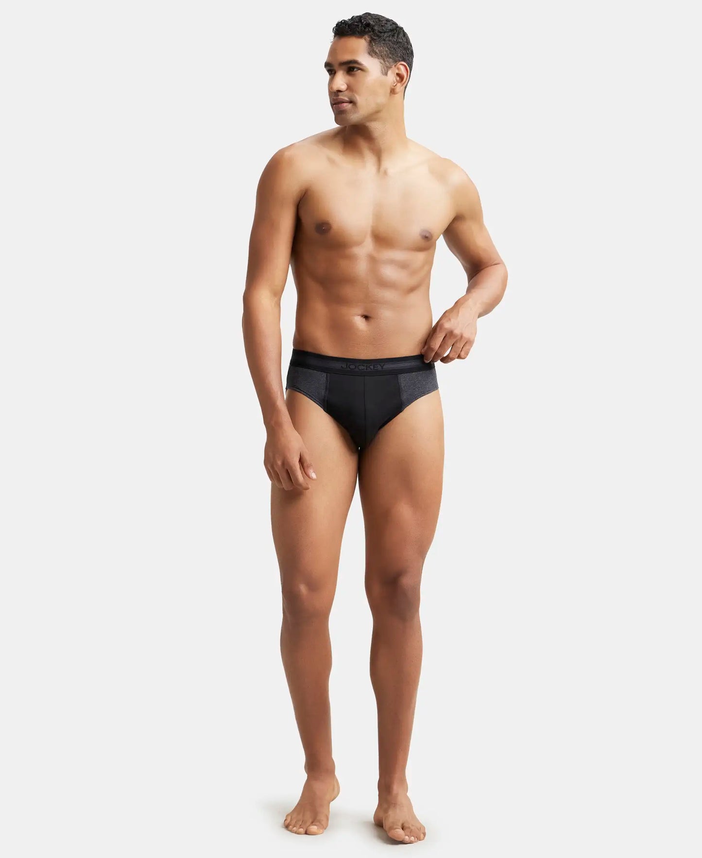 Super Combed Cotton Solid Brief with Stay Fresh Treatment - Black Melange & Black-5