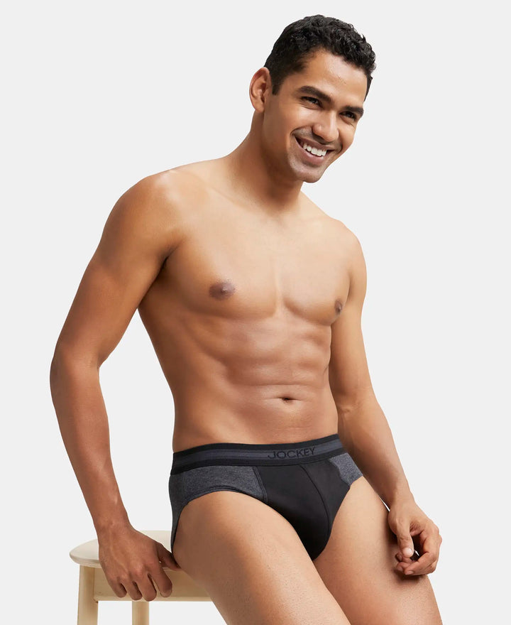Super Combed Cotton Solid Brief with Stay Fresh Treatment - Black Melange & Black-7