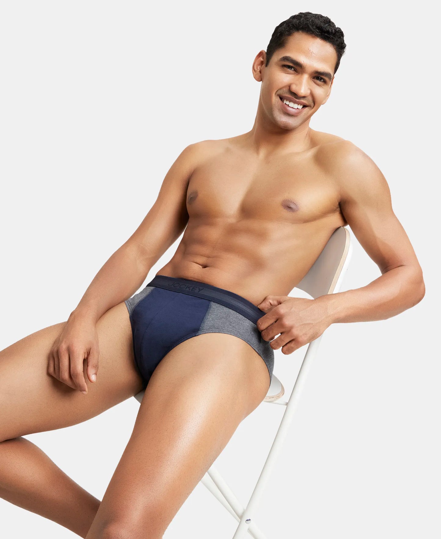 Super Combed Cotton Solid Brief with Stay Fresh Treatment - Charcoal Melange & Deep Navy-5