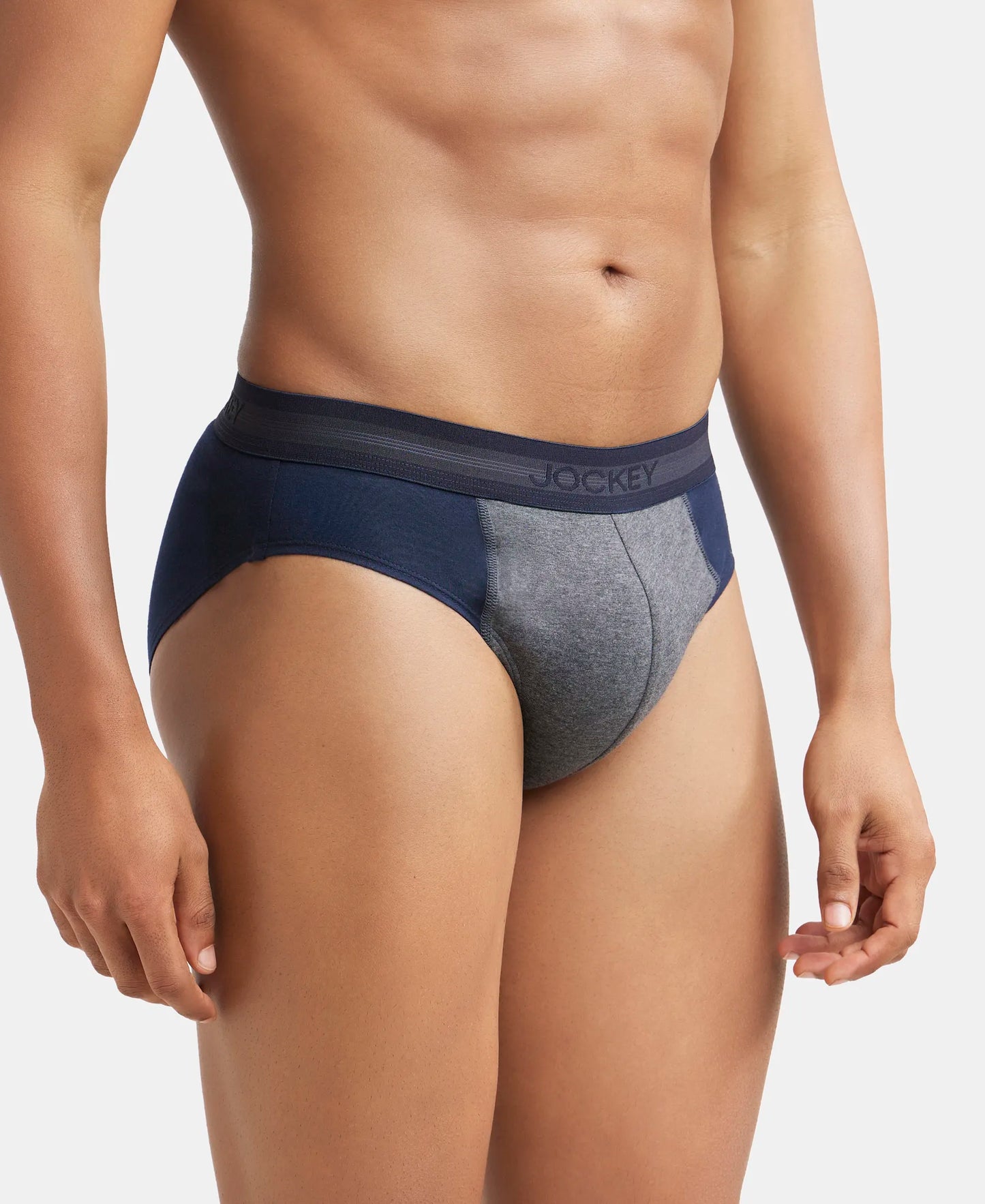 Super Combed Cotton Solid Brief with Stay Fresh Treatment - Deep Navy & Charcoal Melange-2