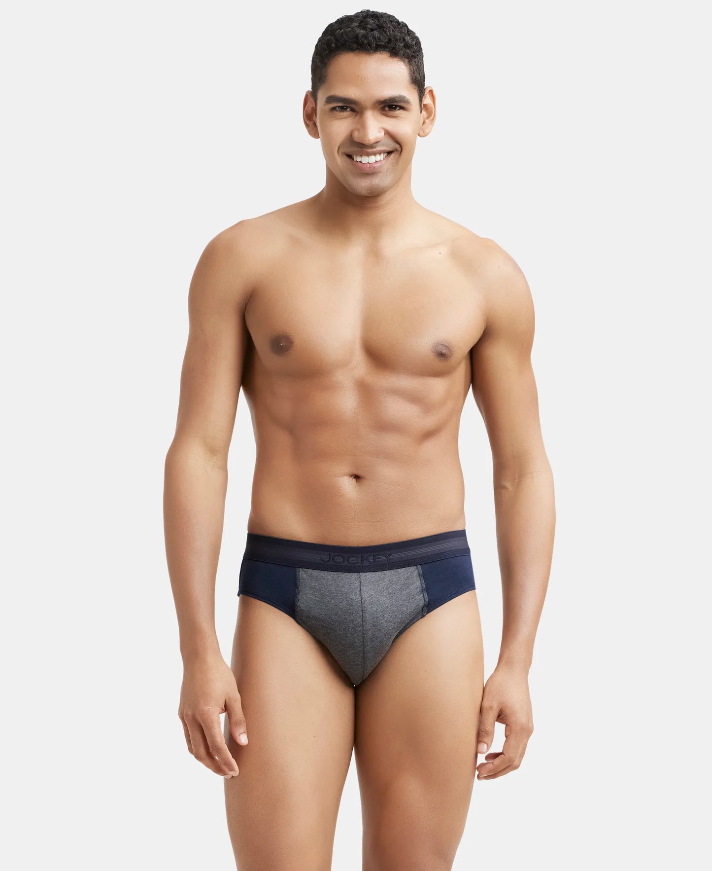 Super Combed Cotton Solid Brief with Stay Fresh Treatment - Deep Navy & Charcoal Melange-6