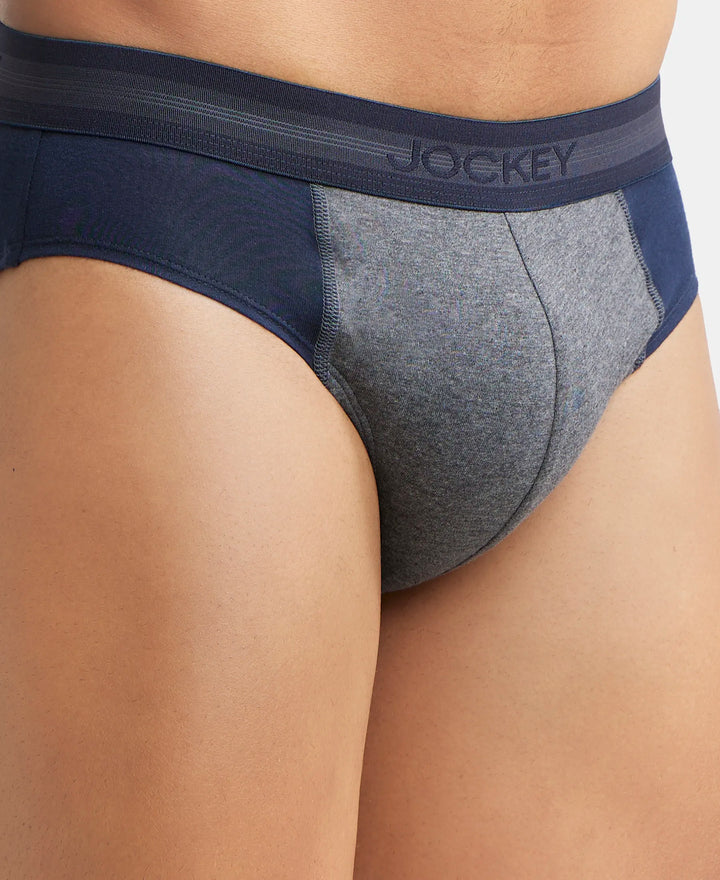 Super Combed Cotton Solid Brief with Stay Fresh Treatment - Deep Navy & Charcoal Melange-7