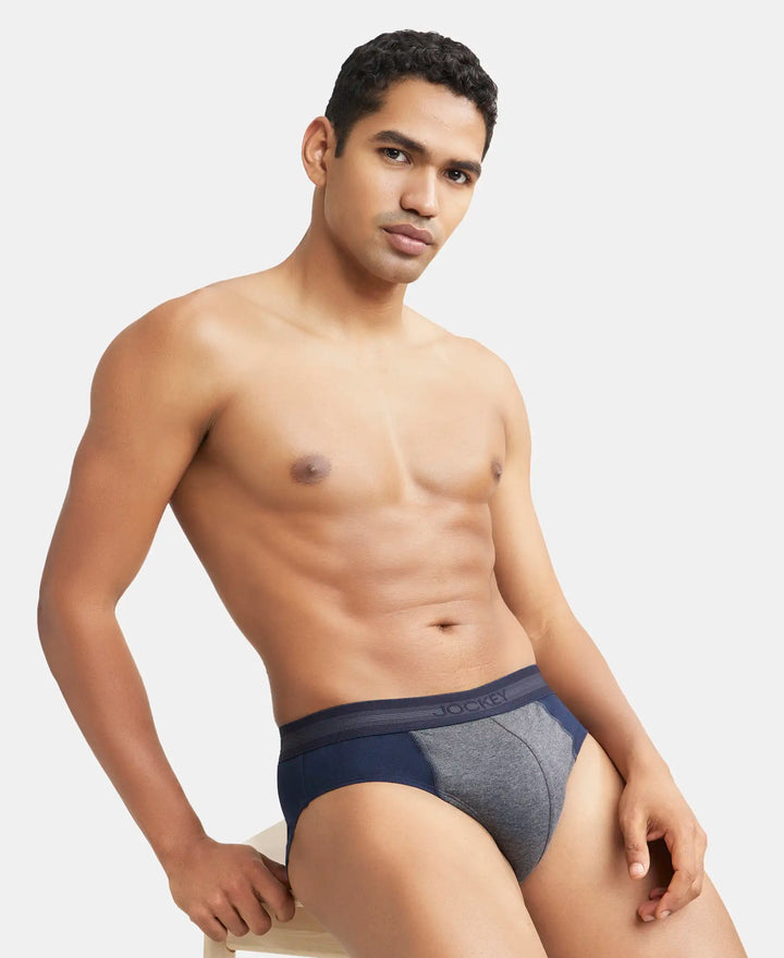 Super Combed Cotton Solid Brief with Stay Fresh Treatment - Deep Navy & Charcoal Melange-7