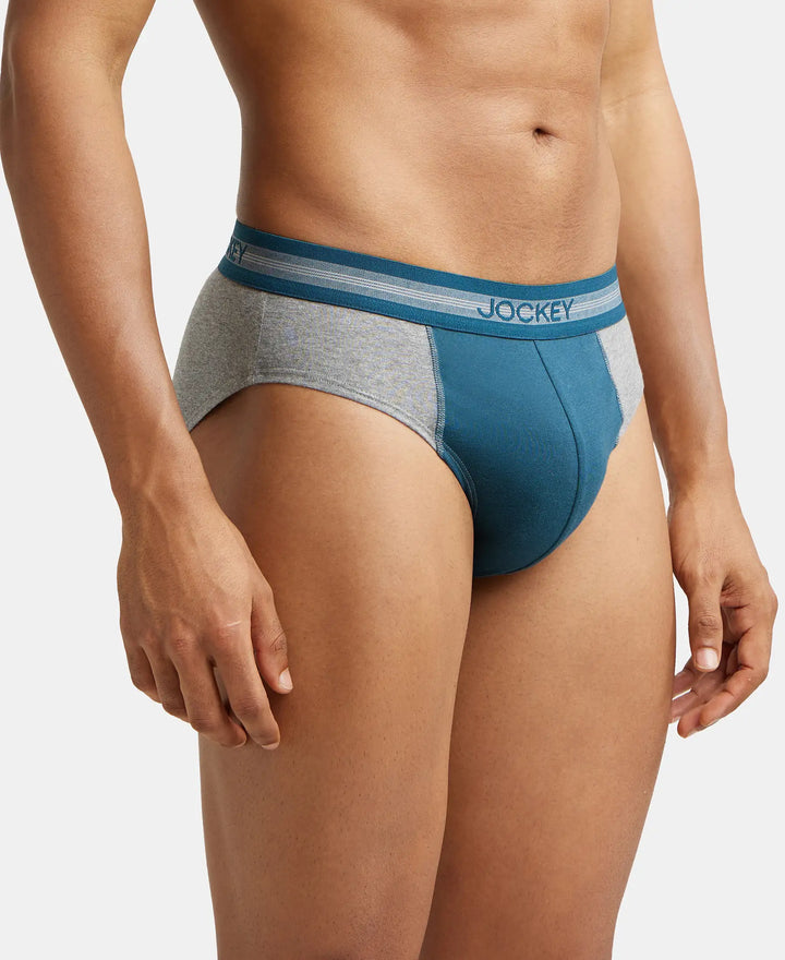Super Combed Cotton Solid Brief with Stay Fresh Treatment - Mid Grey Mel & Reflecting Pond-2