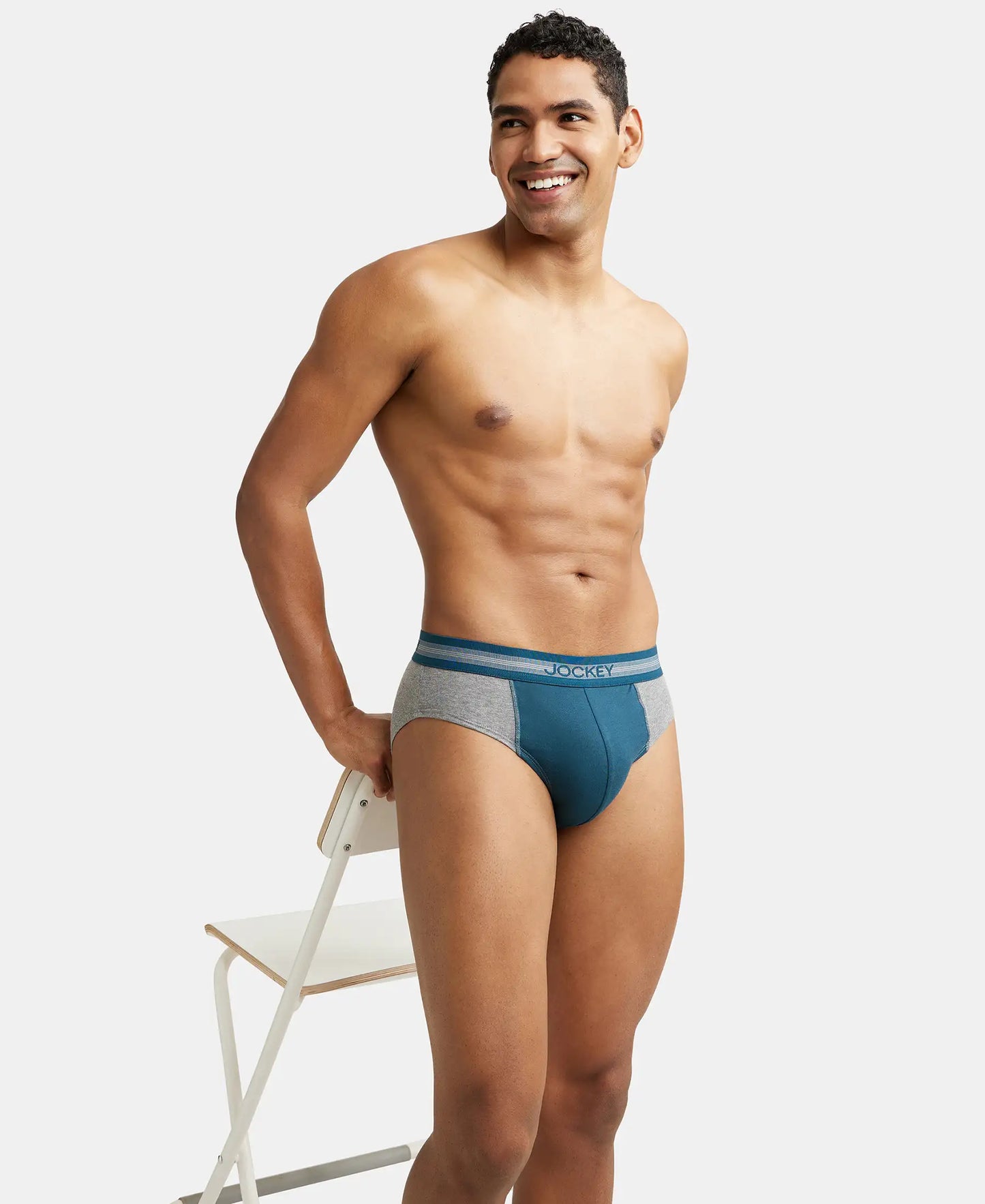 Super Combed Cotton Solid Brief with Stay Fresh Treatment - Mid Grey Mel & Reflecting Pond-6