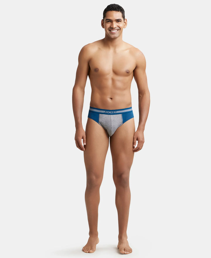 Super Combed Cotton Solid Brief with Stay Fresh Treatment - Poseidon & Mid Grey Mel-4