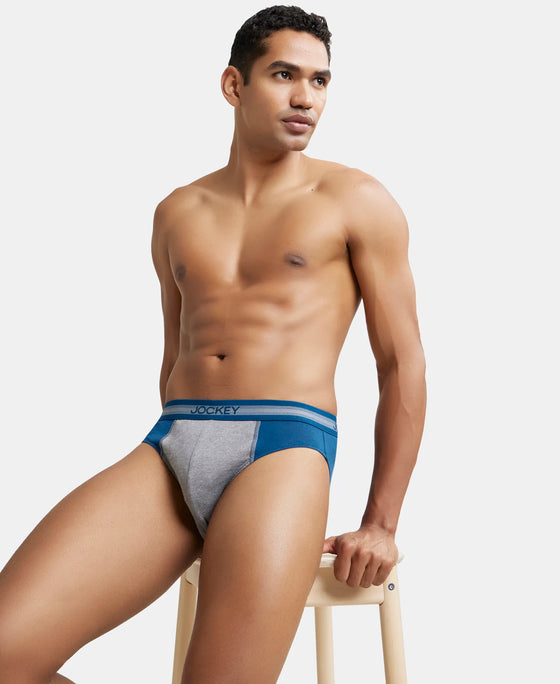 Super Combed Cotton Solid Brief with Stay Fresh Treatment - Poseidon & Mid Grey Mel-5