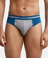 Super Combed Cotton Solid Brief with Stay Fresh Treatment - Poseidon & Mid Grey Melange-2