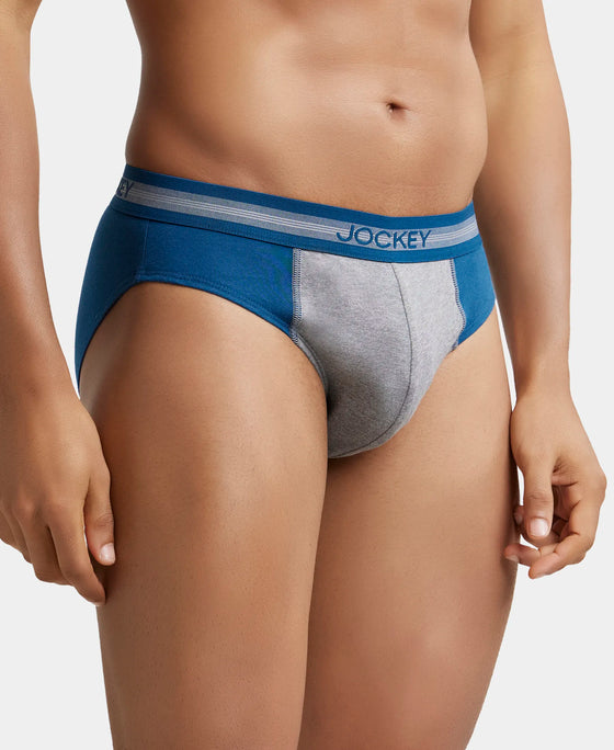 Super Combed Cotton Solid Brief with Stay Fresh Treatment - Poseidon & Mid Grey Melange-3
