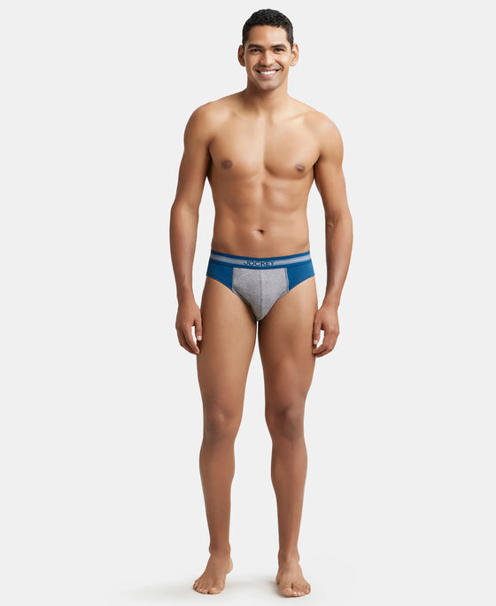 Super Combed Cotton Solid Brief with Stay Fresh Treatment - Poseidon & Mid Grey Melange-5