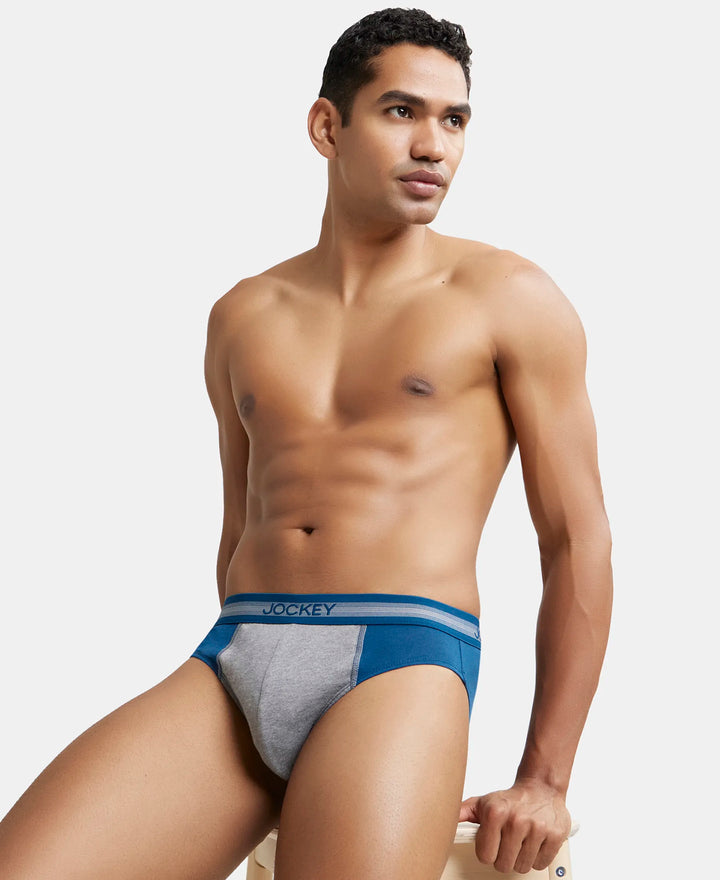 Super Combed Cotton Solid Brief with Stay Fresh Treatment - Poseidon & Mid Grey Melange-6