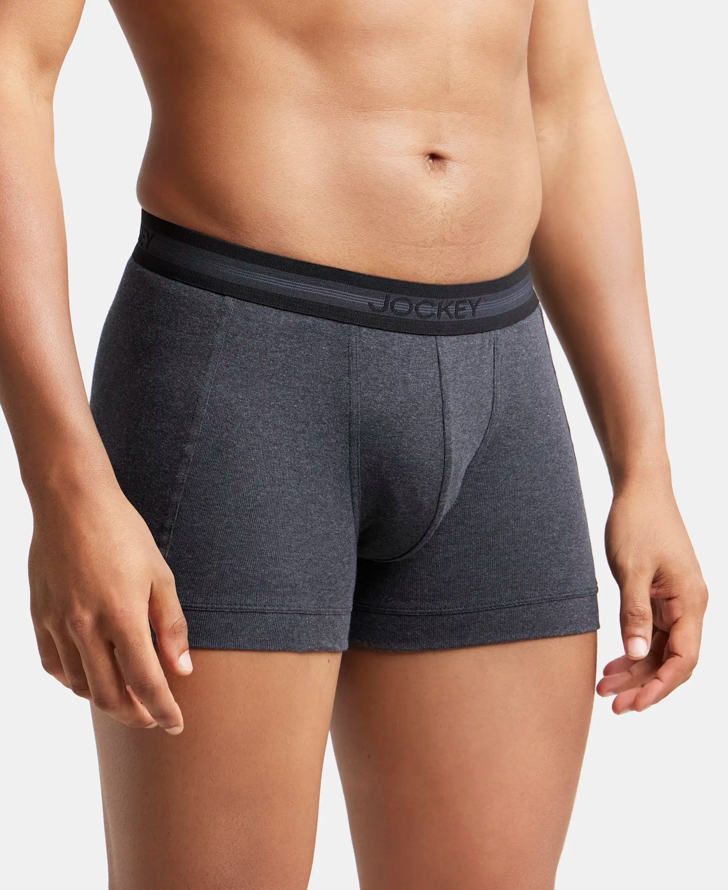 Super Combed Cotton Rib Solid Trunk with StayFresh Treatment - Black Melange-3