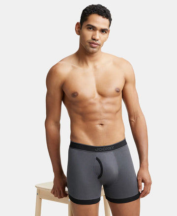 Super Combed Cotton Rib Solid Boxer Brief with StayFresh Treatment - Ashphalt & Black-5
