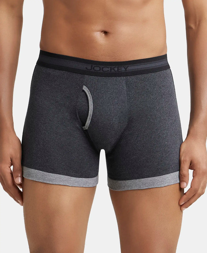 Super Combed Cotton Rib Solid Boxer Brief with StayFresh Treatment - Black Melange & Mid Grey-1