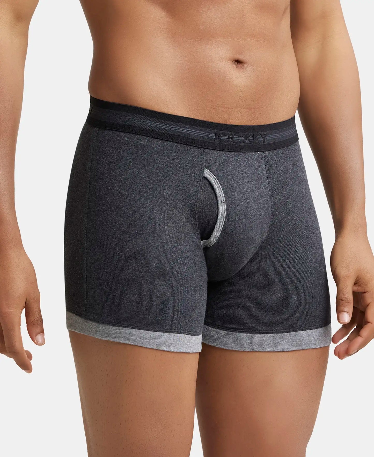 Super Combed Cotton Rib Solid Boxer Brief with StayFresh Treatment - Black Melange & Mid Grey-2