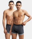 Super Combed Cotton Rib Solid Boxer Brief with StayFresh Treatment - Black Melange & Mid Grey-1