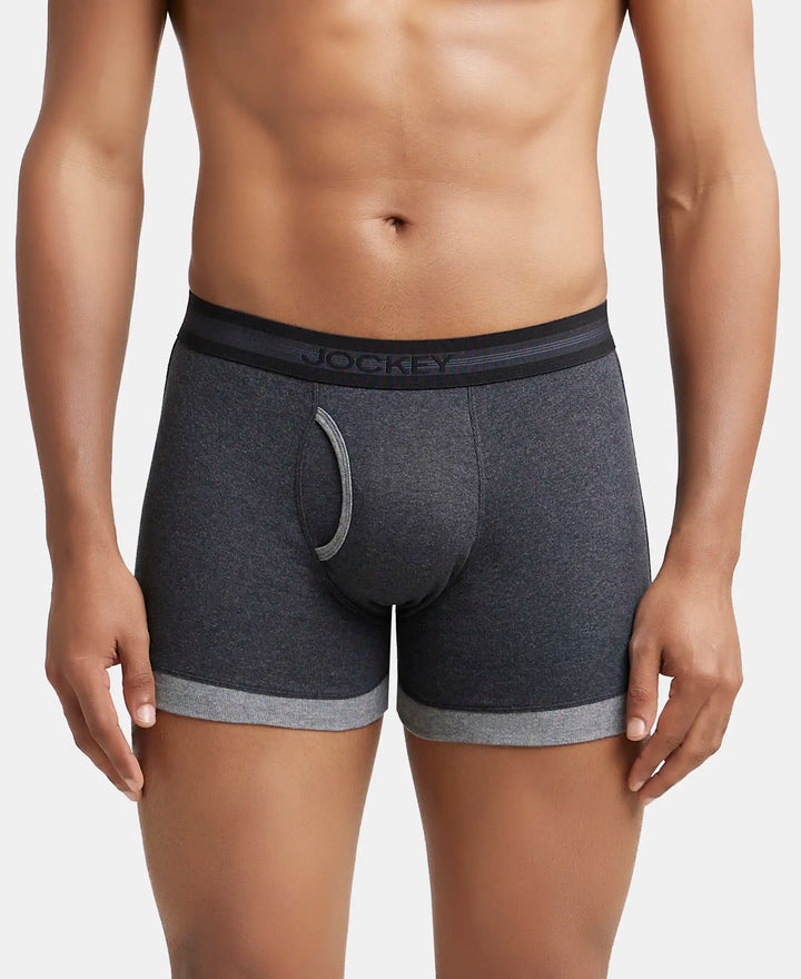 Super Combed Cotton Rib Solid Boxer Brief with StayFresh Treatment - Black Melange & Mid Grey-2