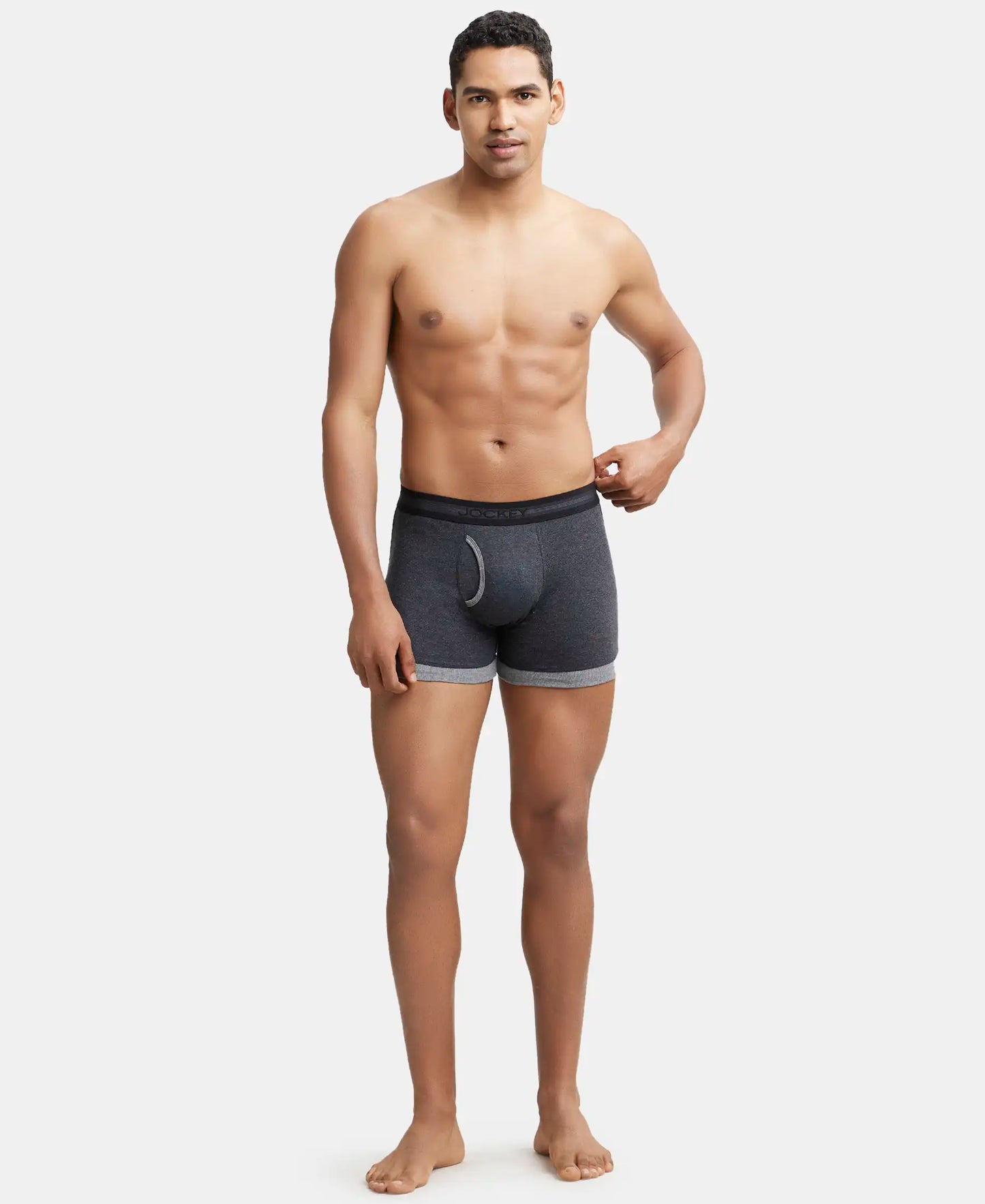 Super Combed Cotton Rib Solid Boxer Brief with StayFresh Treatment - Black Melange & Mid Grey-5