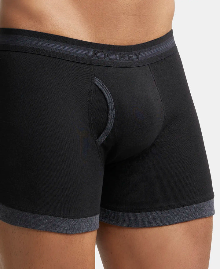 Super Combed Cotton Rib Solid Boxer Brief with StayFresh Treatment - Black & Black Melange (Pack of 2)