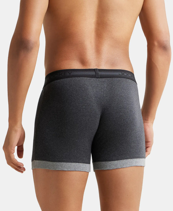 Super Combed Cotton Rib Solid Boxer Brief with StayFresh Treatment - Deep Navy & Charcoal Melange-3